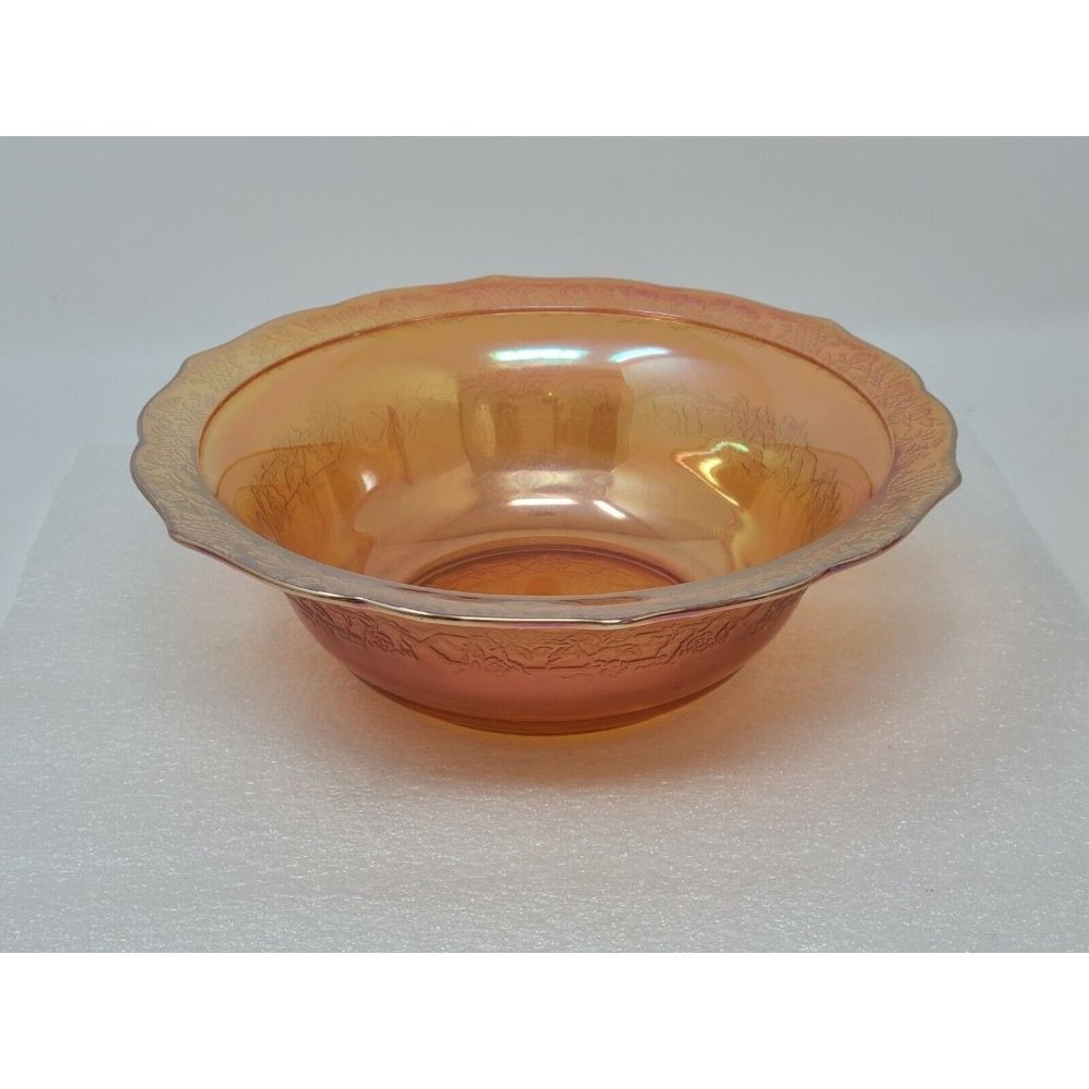 Vintage Federal Normandie Lattice Daisy Marigold Carnival Glass Serving Bowl